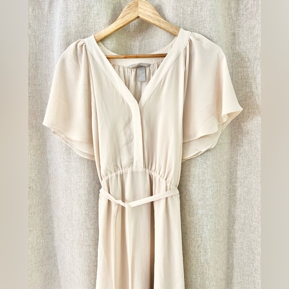 H&M Chiffon Drawstring Waist Dress Beige cream, Size L - Picture 7 of 7